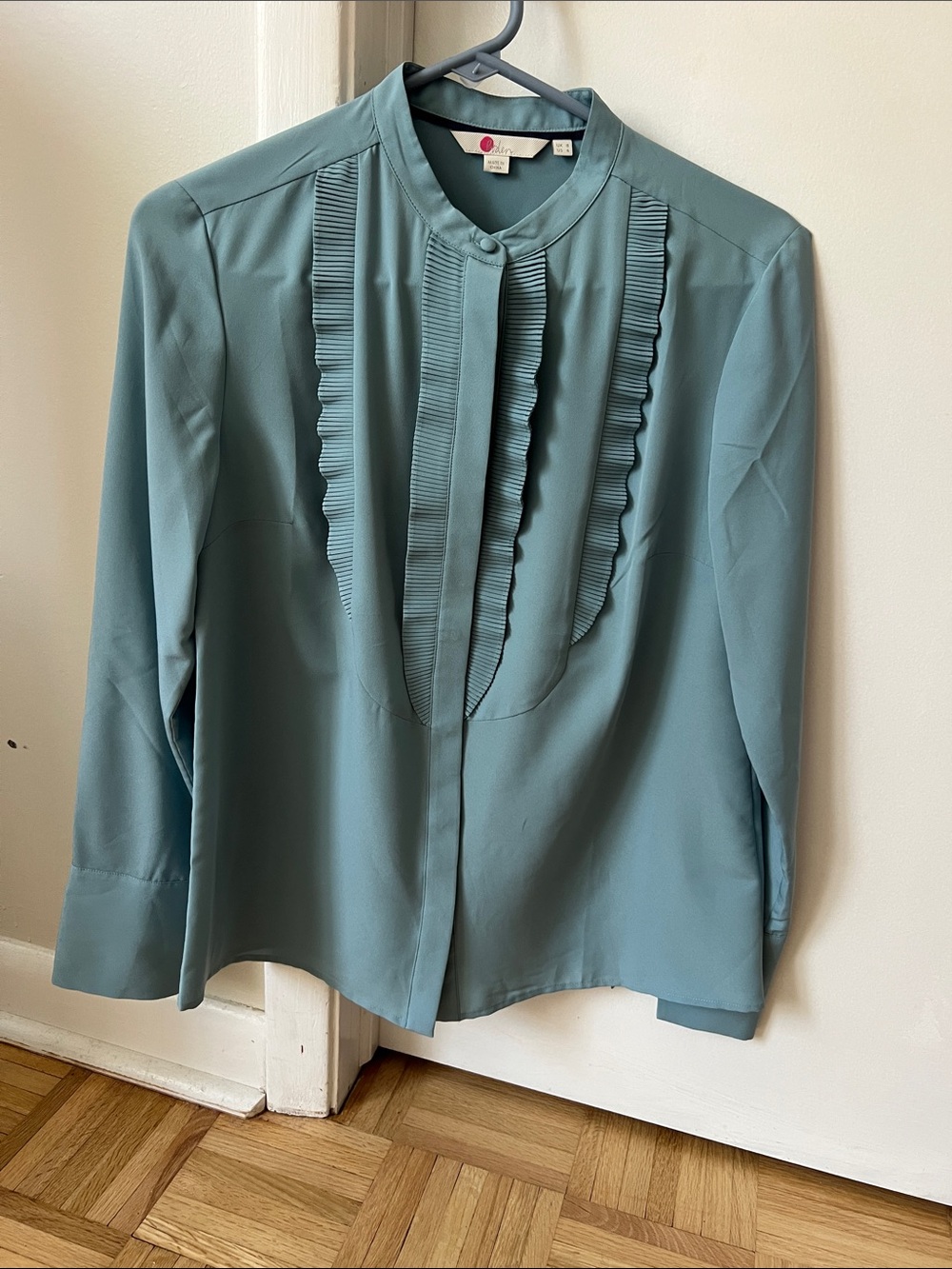 Boden Pleated Front Button-Down Blouse - Sage Blue